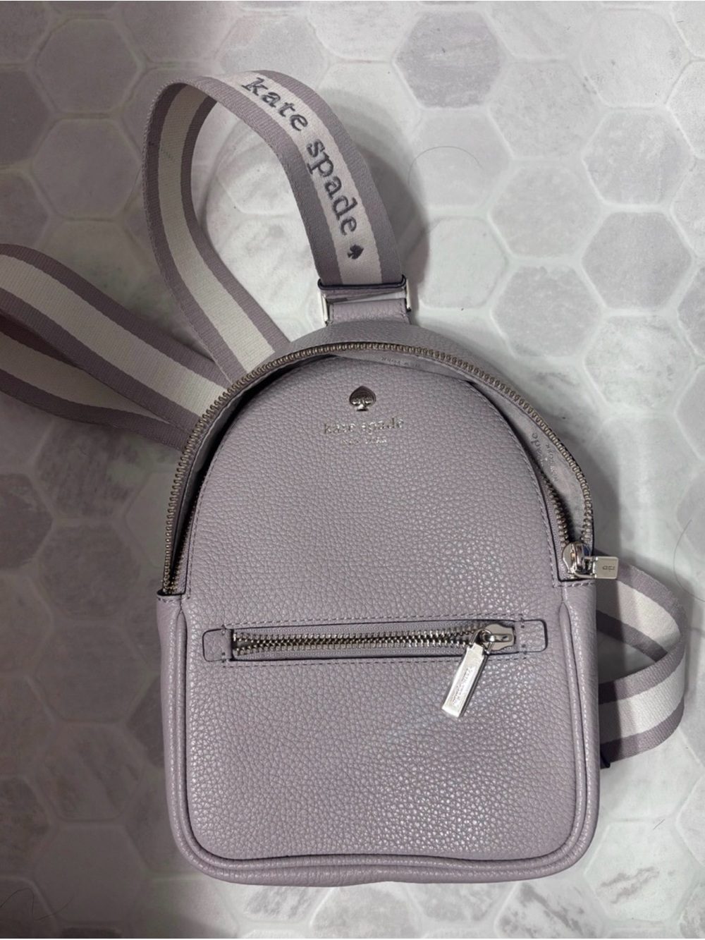 Kate Spade Taupe Pebbled Leather Mini Sling Crossbody Bag